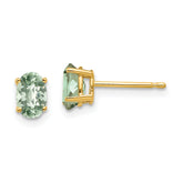 14k 6x4 Oval Checker-Cut Green Quartz Earrings